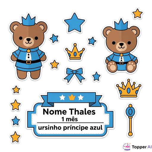 Topo de Bolo Ursinho Príncipe Azul