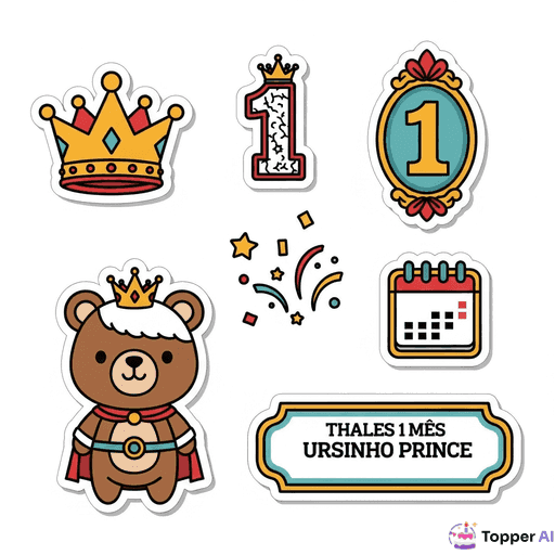 Topo de Bolo Ursinho Príncipe para Celebrar