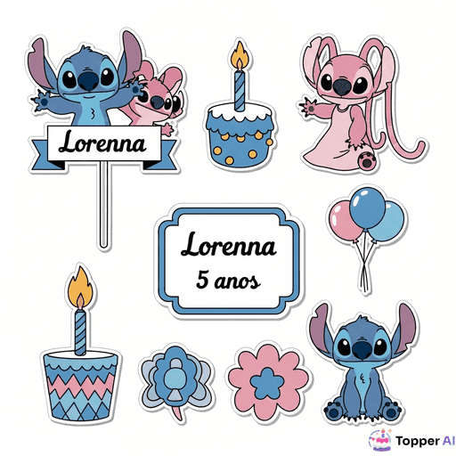 Topper de Bolo Stitch e Angel para Aniversário