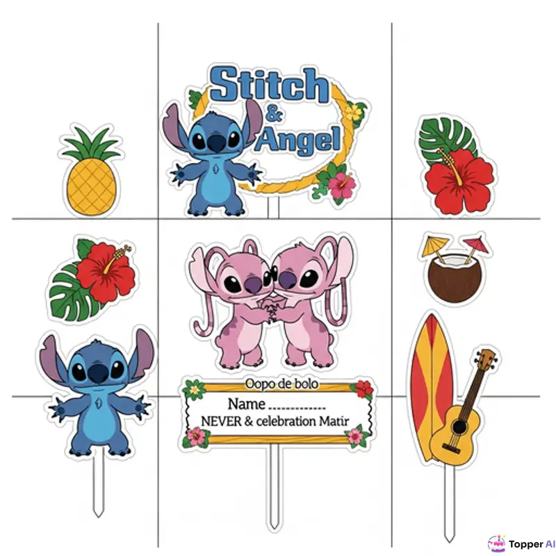 Topo de Bolo Stitch e Ângela