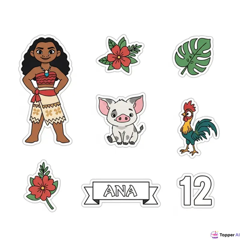 Topo de Bolo Moana: Festa Infantil