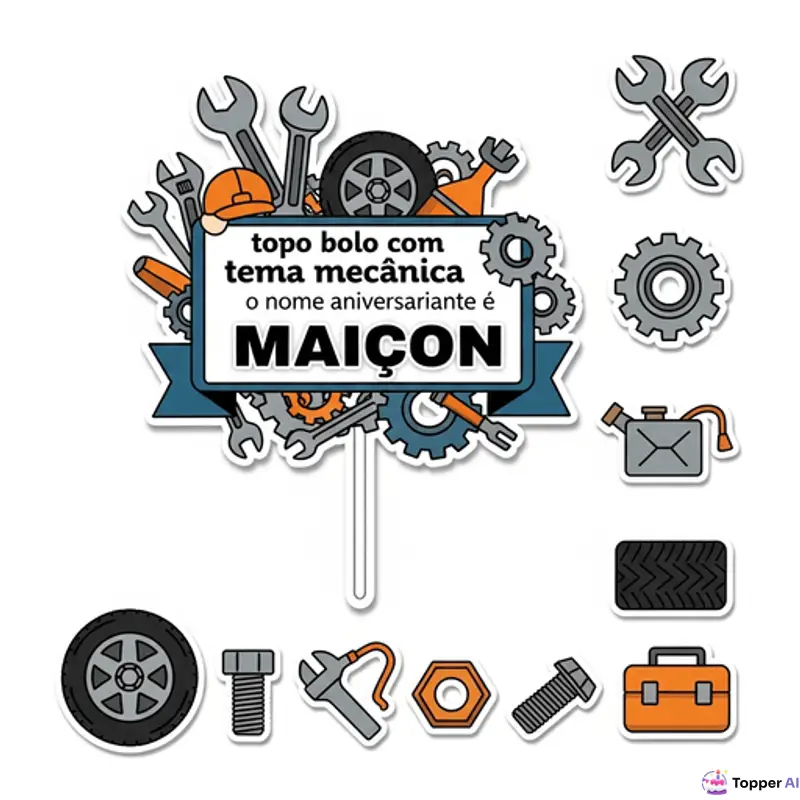 Topo de Bolo Tema Mecânica