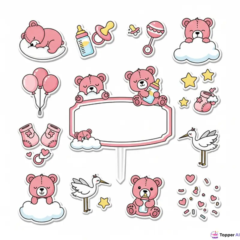 Topo de Bolo Chá de Bebê Ursinhos Rosa