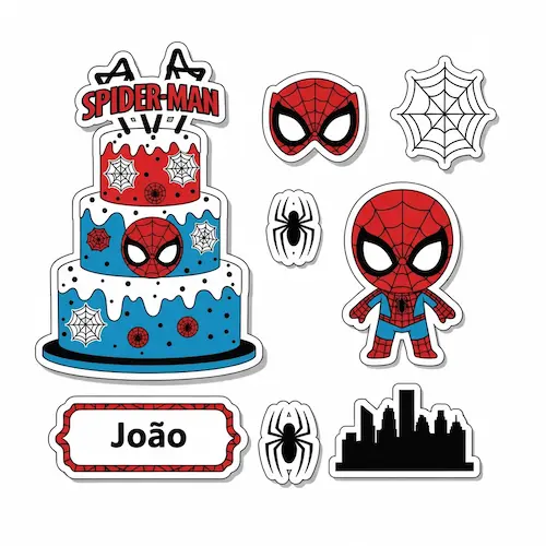 Bolo infantil decorado com tema Homem-Aranha, com elementos do personagem, teias e cores vermelha e azul, ideal para festas de aniversário de crianças.
